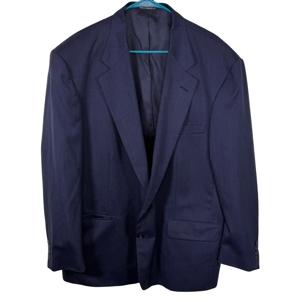 Stafford Mens Navy Blue Blazer Sport Coat 50R Worsted‎ Wool Blend USA